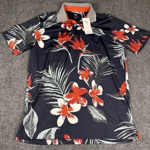 NEW Puma Golf MATTR Polo Shirt Mens Size Medium $80 Navy Floral Explosion